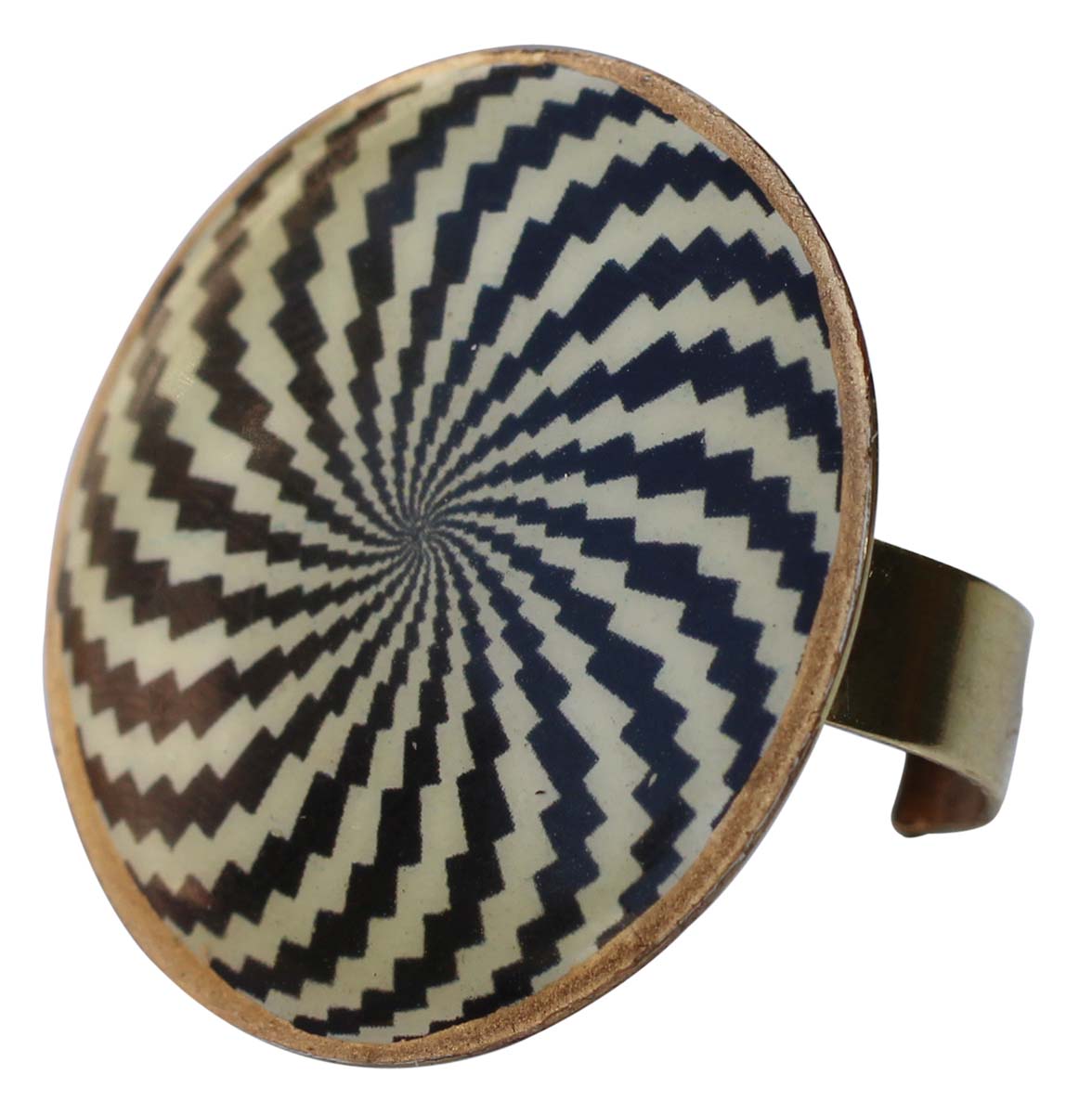 Round Brass Statement Ring with Chequered Monochrome Pattern - Resizable - Women Accessories / Gifts for Her - Buy in Bulk Wholesale